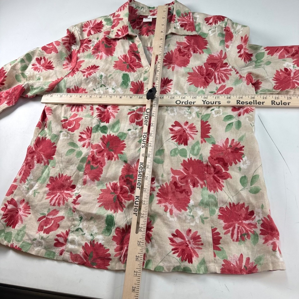 JM Collection 100% Linen Floral Button Front Top Blouse‎ Women's Size 14 - Picture 5 of 5
